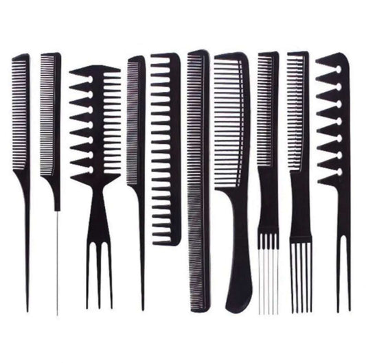 Pack of 10 - Professional Salon Hair Comb Set
- Black